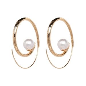Large Spiral Threader Earrings Goldtone Faux Pearl